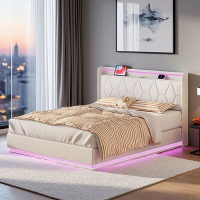 OEM Cama Con Cofre 140x200 Cm - 250505zxy - Led Integrada - Hidráulica Con Cofre - Recubrimiento De Terciopelo Blanco OEM Cama Con Cofre 140x200 Cm - 250505zxy - Led Integrada - Hidráulica Con Cofre - Recubrimiento De Terciopelo Blanco