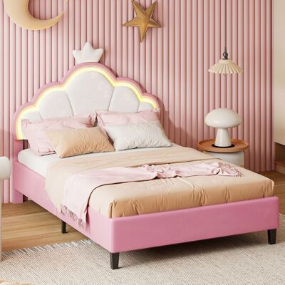 OEM Cama Doble 140x200 Cm - 240328sm - Terciopelo Rosa - Cabecero Corona Con Led - Somier De Lamas Incluido OEM Cama Doble 140x200 Cm - 240328sm - Terciopelo Rosa - Cabecero Corona Con Led - Somier De Lamas Incluido
