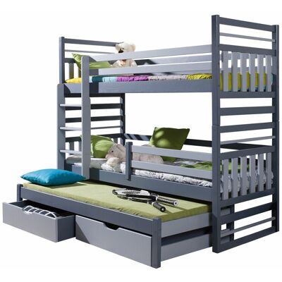 MIRJAN24 Mobilier1 - Litera Henderson 124, Grafito + Gris, Litera Con Cama Extra, 90x190, 90x200, Madera, Somieres, 97x210x175cm MIRJAN24 Mobilier1 - Litera Henderson 124, Grafito + Gris, Litera Con Cama Extra, 90x190, 90x200, Madera, Somieres, 97x210x175cm