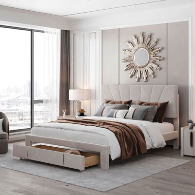 OEM Estructura De Cama - 140x200 Cm - Tapizado En Terciopelo - Con Cajón De Almacenamiento - Somier De Lamas OEM Estructura De Cama - 140x200 Cm - Tapizado En Terciopelo - Con Cajón De Almacenamiento - Somier De Lamas