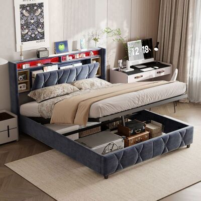 OEM Estructura De Cama Con Arcón 140x200 Cm De Terciopelo Gris - Led 7 Colores, Tomas Usb Y Type-c, Somier De Lamas OEM Estructura De Cama Con Arcón 140x200 Cm De Terciopelo Gris - Led 7 Colores, Tomas Usb Y Type-c, Somier De Lamas