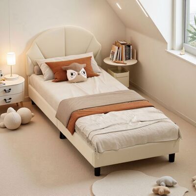 OEM Cama Infantil 90x200 Cm De Terciopelo Beige Con Somier De Lamas Y Cabecero Ajustable OEM Cama Infantil 90x200 Cm De Terciopelo Beige Con Somier De Lamas Y Cabecero Ajustable