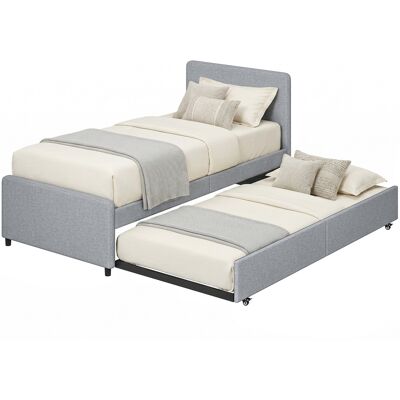 Homcom Cama Nido Individual, 90x190 Cm, Estructura De Cama Tapizada En Lino Con Cabecero Y Piecero, Listones De Madera, Sin Colchón, Gris Claro Homcom Cama Nido Individual, 90x190 Cm, Estructura De Cama Tapizada En Lino Con Cabecero Y Piecero, Listones De Madera, Sin Colchón, Gris Claro