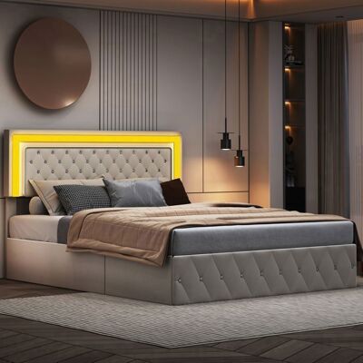 OEM Cama Litera 140x200 Cm De Terciopelo Beige Con Led Integrada, Somier De Lamas Y Sistema Hidráulico OEM Cama Litera 140x200 Cm De Terciopelo Beige Con Led Integrada, Somier De Lamas Y Sistema Hidráulico