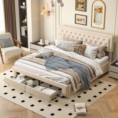 OEM Cama Lit - 240422qdz - 160x200 Cm - Terciopelo Beige - Hidráulica Con 2 Cajones OEM Cama Lit - 240422qdz - 160x200 Cm - Terciopelo Beige - Hidráulica Con 2 Cajones