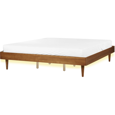 Cama Beliani Madera de Caucho - Estilo Rústico Minimalista - Luz LED Cama Beliani Madera de Caucho - Estilo Rústico Minimalista - Luz LED