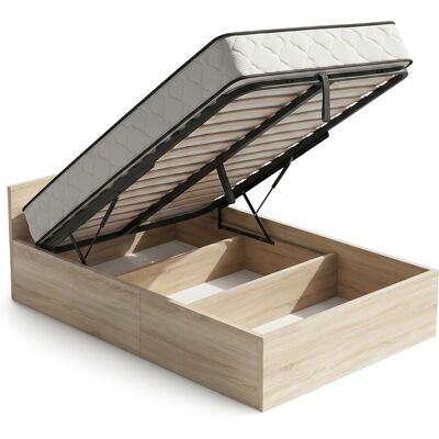 AKORD Cama Con Canapé Abatible 100x200 Cm Somier Elevable De Metal Y Colchón De Muelles Roble Sonoma AKORD Cama Con Canapé Abatible 100x200 Cm Somier Elevable De Metal Y Colchón De Muelles Roble Sonoma