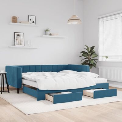 vidaXL Cama abatible con almacenamiento - Azul - 100x200 cm vidaXL Cama abatible con almacenamiento - Azul - 100x200 cm