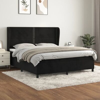 Cama Boxspring de Terciopelo Negro con Cabecero Ajustable - Cama Boxspring Cama Boxspring de Terciopelo Negro con Cabecero Ajustable - Cama Boxspring