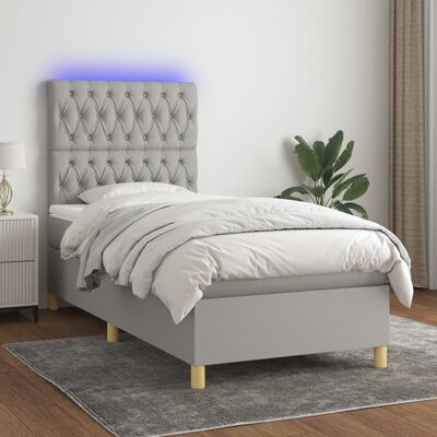 vidaXL Cama de Tela Gris Claro con LED - Cama vidaXL Cama de Tela Gris Claro con LED - Cama