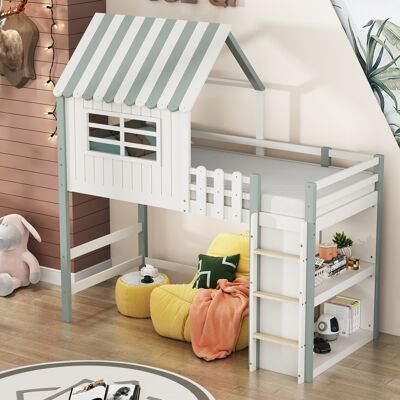 JHY DESIGN Cama Infantil De 90x200 Cm, Cama Alta Y Baja Para Niños Y Niñas, Cama De Invitados, Con Forma De Tejado, Escalera De Seguridad Y Compartimento De Almacenamiento, Cama Multifuncional. JHY DESIGN Cama Infantil De 90x200 Cm, Cama Alta Y Baja Para Niños Y Niñas, Cama De Invitados, Con Forma De Tejado, Escalera De Seguridad Y Compartimento De Almacenamiento, Cama Multifuncional.