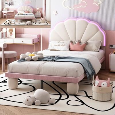 OEM Cama Lit - Lazyspace - 90x200 Cm - Cabecero Led - Terciopelo Beige Y Rosa - 1 Plaza OEM Cama Lit - Lazyspace - 90x200 Cm - Cabecero Led - Terciopelo Beige Y Rosa - 1 Plaza