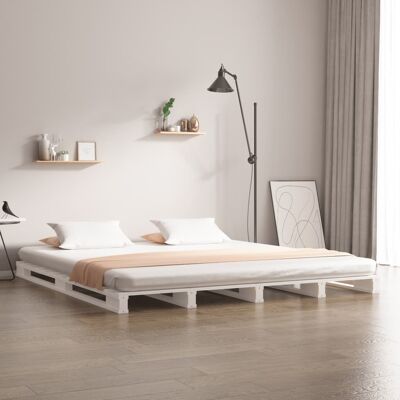 vidaXL Cama de madera maciza blanca 135x190 cm Pino 4FT6 Doble - Cama vidaXL Cama de madera maciza blanca 135x190 cm Pino 4FT6 Doble - Cama