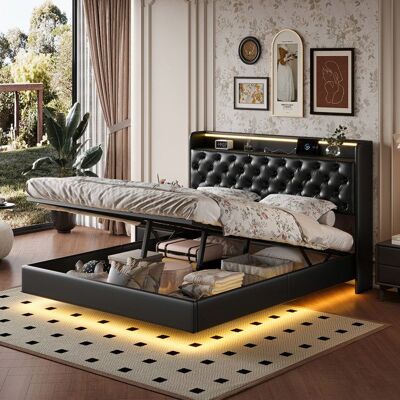 OEM Cama Lit 140x200 Cm Negra Con Led Integrado, Cabecera Usb/type-c, Somier De Lamas OEM Cama Lit 140x200 Cm Negra Con Led Integrado, Cabecera Usb/type-c, Somier De Lamas