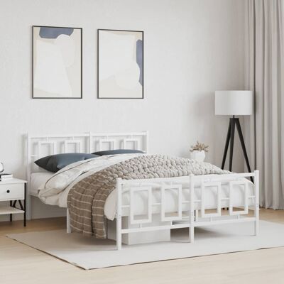 Estructura de cama vidaxl - Metal blanca 135x190 - Con cabecero y estribo - Robusta y elegante Estructura de cama vidaxl - Metal blanca 135x190 - Con cabecero y estribo - Robusta y elegante