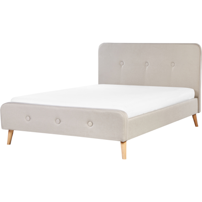 Cama Beliani con Tela de Poliéster Beige - Diseño Moderno, Patas de Madera, 140x200cm Cama Beliani con Tela de Poliéster Beige - Diseño Moderno, Patas de Madera, 140x200cm