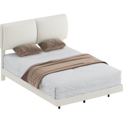 JHY DESIGN Cama Doble De 135 X 190 Cm, Somier De Láminas Con Cabecero Tapizado, Efecto Flotante, Estructura Metálica Beige. JHY DESIGN Cama Doble De 135 X 190 Cm, Somier De Láminas Con Cabecero Tapizado, Efecto Flotante, Estructura Metálica Beige.