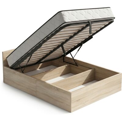 AKORD Cama Con Canapé Abatible 120x200 Cm Somier Elevable De Metal Y Colchón De Muelles Roble Sonoma AKORD Cama Con Canapé Abatible 120x200 Cm Somier Elevable De Metal Y Colchón De Muelles Roble Sonoma