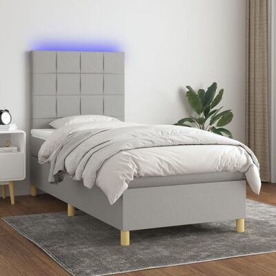 Cama de Tela Gris Claro con Colchón y LED - vidaXL Cama de Tela Gris Claro con Colchón y LED - vidaXL