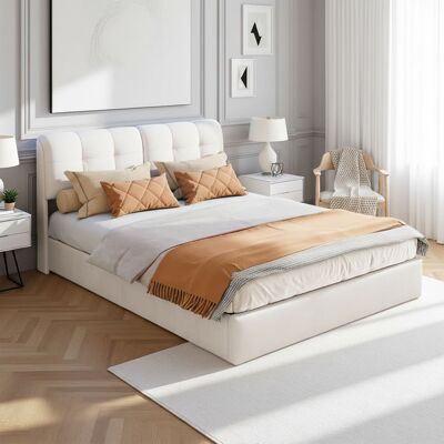 OEM Cama Lit 140x200 Cm Terciopelo Beige - Cabecera Led Ajustable, Almacenamiento Hidráulico, Somier Incluido OEM Cama Lit 140x200 Cm Terciopelo Beige - Cabecera Led Ajustable, Almacenamiento Hidráulico, Somier Incluido