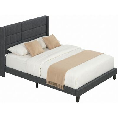 Homcom Cama Tapizada 135x190 Cm Con Cabecero Acolchado Con Orejas Y Almacenaje Inferior, Somier De Lamas De Madera, Fácil Montaje, Gris Homcom Cama Tapizada 135x190 Cm Con Cabecero Acolchado Con Orejas Y Almacenaje Inferior, Somier De Lamas De Madera, Fácil Montaje, Gris