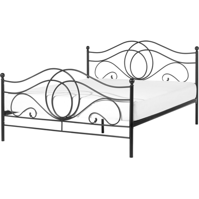 BELIANI Cama De Metal Negra Estructura Somier De Listones 140 X 200 Cm Cabecero Romántico Clásico Boho Lyra BELIANI Cama De Metal Negra Estructura Somier De Listones 140 X 200 Cm Cabecero Romántico Clásico Boho Lyra