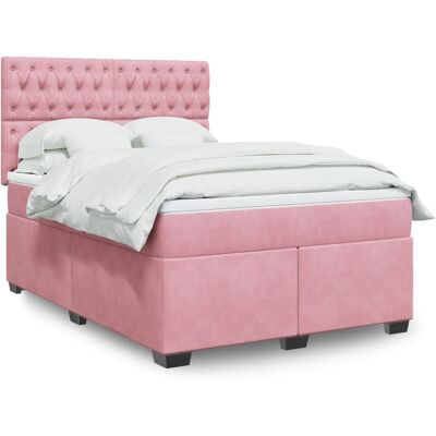 Cama de terciopelo rosa 140x200 cm con colchón y topper VidaXL Cama de terciopelo rosa 140x200 cm con colchón y topper VidaXL