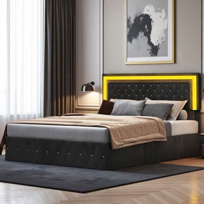 OEM Cama Lit 160x200 - Terciopelo Negro - Somier De Lamas Incluido - Led Integrada OEM Cama Lit 160x200 - Terciopelo Negro - Somier De Lamas Incluido - Led Integrada