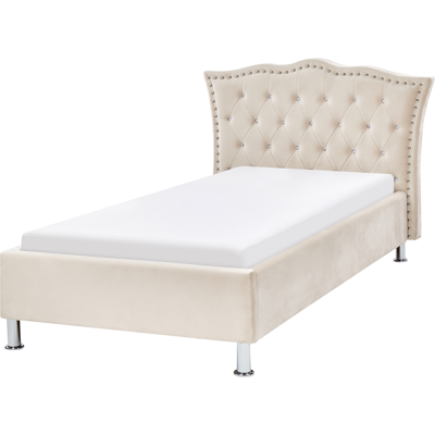 Cama Individual de Terciopelo Beige Glam - Cama Cama Individual de Terciopelo Beige Glam - Cama