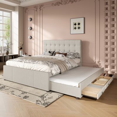 JHY DESIGN (=wx000502aaa) Cama Tapizada, 140 X 200 Cm, Cama Doble, Cama Familiar, Cama King Size Con Tres Cajones, Cama Extensible, Cabecero Ajustable, Colchón No Incluido, Beige JHY DESIGN (=wx000502aaa) Cama Tapizada, 140 X 200 Cm, Cama Doble, Cama Familiar, Cama King Size Con Tres Cajones, Cama Extensible, Cabecero Ajustable, Colchón No Incluido, Beige