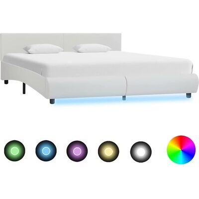 Estructura de Cama con LED Blanco Cuero Sintético - Estructura de Cama Estructura de Cama con LED Blanco Cuero Sintético - Estructura de Cama