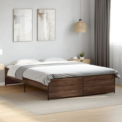 Vidaxl - Estructura Cama Madera Ingeniería Metal Marrón Roble 160x200 Cm Vidaxl - Estructura Cama Madera Ingeniería Metal Marrón Roble 160x200 Cm