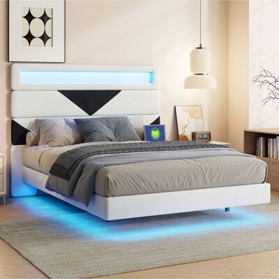 OEM Cama 160x200 Terciopelo Beige - Cabecero Led Y Usb - Estructura Doble Moderna - Somier Incluido OEM Cama 160x200 Terciopelo Beige - Cabecero Led Y Usb - Estructura Doble Moderna - Somier Incluido