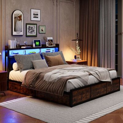 OEM Estructura De Cama 160x200 Cm Negra - Cabecero De Pu Led - 4 Cajones - Somier De Lamas (colchón No Incluido) OEM Estructura De Cama 160x200 Cm Negra - Cabecero De Pu Led - 4 Cajones - Somier De Lamas (colchón No Incluido)