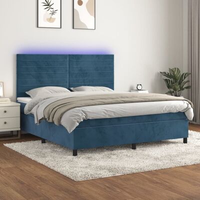 Vidaxl - Cama Box Spring Colchón Y Led Terciopelo Azul Oscuro 180x200 Cm Vidaxl - Cama Box Spring Colchón Y Led Terciopelo Azul Oscuro 180x200 Cm