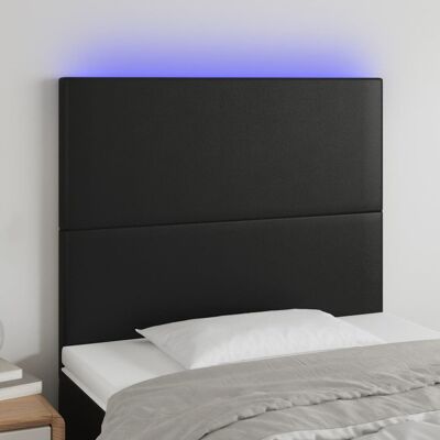 Cabecero con luces LED MAISONCHIC - Moderno cuero sintético negro Cabecero con luces LED MAISONCHIC - Moderno cuero sintético negro