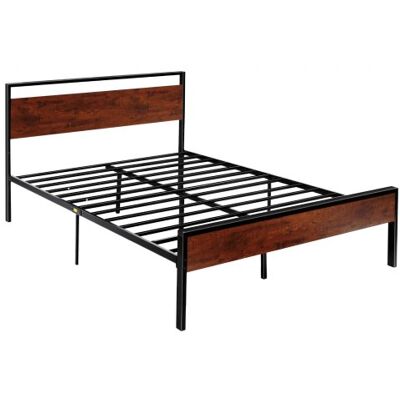 OEM Estructura De Cama Tamaño Queen 2135x1535x990 Mm De Plataforma De Metal Negra Con Cabecero Y Pie De Cama De Madera Marrón Retro, Espacio Debajo De La Cama, Antideslizante, No Necesita Somier OEM Estructura De Cama Tamaño Queen 2135x1535x990 Mm De Plataforma De Metal Negra Con Cabecero Y Pie De Cama De Madera Marrón Retro, Espacio Debajo De La Cama, Antideslizante, No Necesita Somier