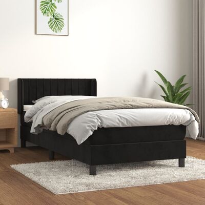 Cama individual de terciopelo negro con colchón vidaXL - Cama Cama individual de terciopelo negro con colchón vidaXL - Cama