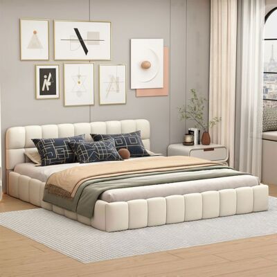 OEM Cama 140x200 Cm - Estructura Acolchada De Lino - Cabecero Tapizado - Somier De Lamas - Beige OEM Cama 140x200 Cm - Estructura Acolchada De Lino - Cabecero Tapizado - Somier De Lamas - Beige