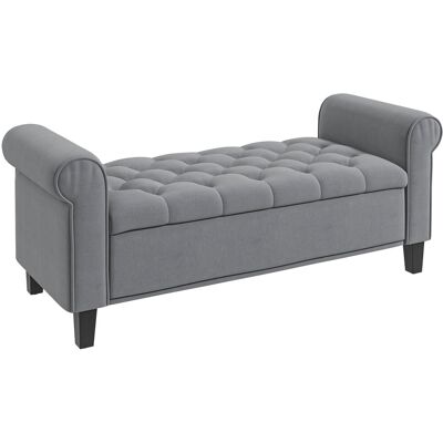 JHY DESIGN Banco De Cama De Terciopelo Con Espacio De Almacenamiento Y Reposabrazos, 126 X 48,5 X 57 Cm, Gris. JHY DESIGN Banco De Cama De Terciopelo Con Espacio De Almacenamiento Y Reposabrazos, 126 X 48,5 X 57 Cm, Gris.