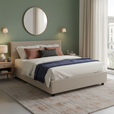 Cama Talamo Italia con Almacenamiento - Eco-Piel, 160x200, Moderna Cama Talamo Italia con Almacenamiento - Eco-Piel, 160x200, Moderna