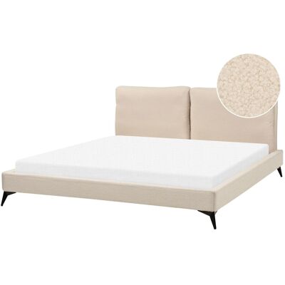 Cama Super King Beliani Beige Tela Bouclé - Cama Cama Super King Beliani Beige Tela Bouclé - Cama