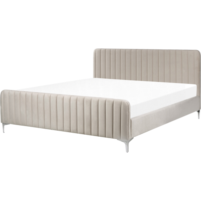 Cama de Terciopelo Taupe EU Super King - Beliani Cama de Terciopelo Taupe EU Super King - Beliani