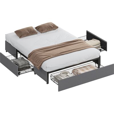 Homcom Cama Doble 140x190 Cm Estructura De Cama Somier Con 3 Cajones Y Estructura De Metal Carga 363 Kg Gris Homcom Cama Doble 140x190 Cm Estructura De Cama Somier Con 3 Cajones Y Estructura De Metal Carga 363 Kg Gris