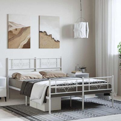 estructura de cama vidaXL - Blanco 135x190 cm - Metal estructura de cama vidaXL - Blanco 135x190 cm - Metal