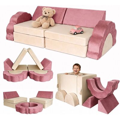 Relaxdays Sofá Infantil Modular De 10 Pzs. Bloques De Espuma Suaves, Sofá De Juegos Terciopelo, 47x150x65 Cm, Rosa Relaxdays Sofá Infantil Modular De 10 Pzs. Bloques De Espuma Suaves, Sofá De Juegos Terciopelo, 47x150x65 Cm, Rosa