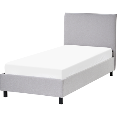 BELIANI Marco De Cama Tapizado En Tela Gris Con Patas De Madera 90 X 200 Cm Listones Cabecero Minimalista Estilo Escandinavo Sennez BELIANI Marco De Cama Tapizado En Tela Gris Con Patas De Madera 90 X 200 Cm Listones Cabecero Minimalista Estilo Escandinavo Sennez