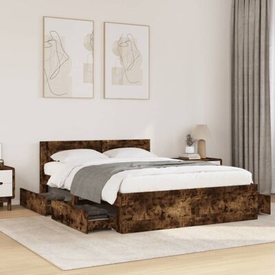 Cama Con Cabecero Madera De Ingeniería Roble Ahumado 120x200 Cm Vidaxl Cama Con Cabecero Madera De Ingeniería Roble Ahumado 120x200 Cm Vidaxl