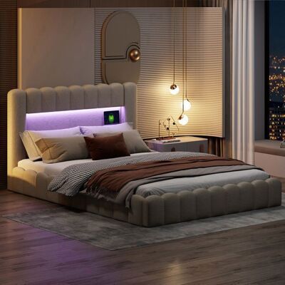 OEM Cama Lit - 180x200 Cm - Tejido De Lino Beige - Led Integrada - Puerto Usb OEM Cama Lit - 180x200 Cm - Tejido De Lino Beige - Led Integrada - Puerto Usb