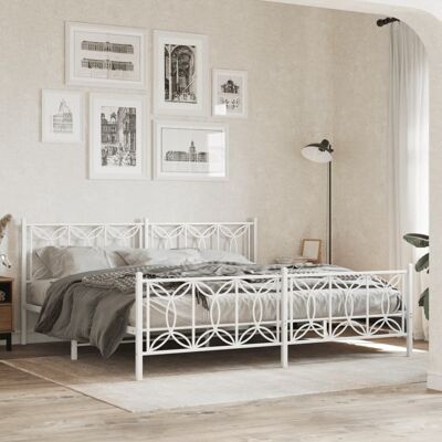 vidaXL Marco de cama de metal blanco 193x203cm - Cama vidaXL Marco de cama de metal blanco 193x203cm - Cama